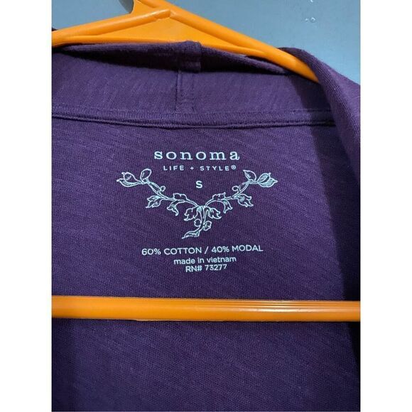 Sonoma Lifestyle Purple 3/4 Sleeve Open Front Cotton Cardigan Size Small - Picture 4 of 5